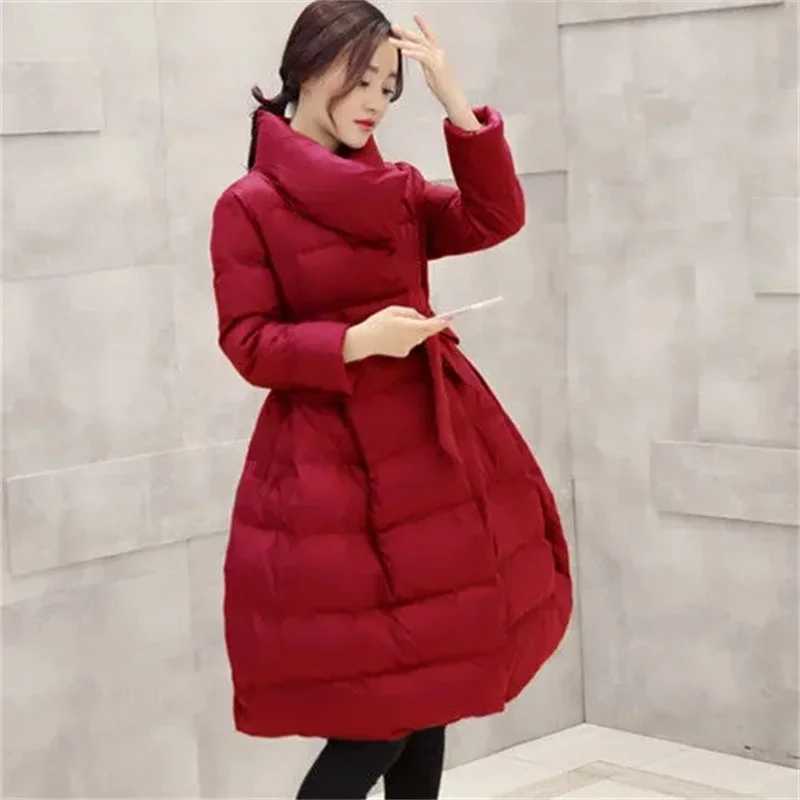 2024 Winter Jacket New Cotton Coat Womens Parkas Mid Length Korean Slim Red Fluffy Warm Cotton Padded Coat Female Outerwear TopX241019