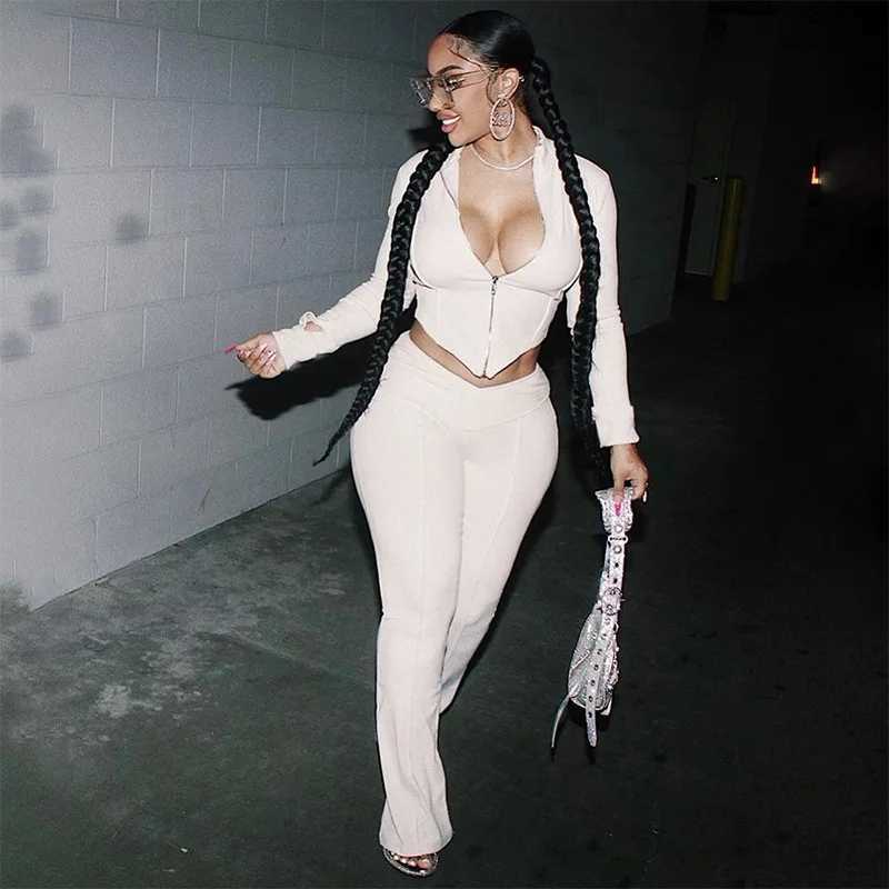 Womens Two Piece Pants Bangniweigou Womens Solid Color Set Zip Up Ultra Thin TopHigh Waist Ultra Thin Micro Flash Pants Two Piece Lounge Set AutumnWin