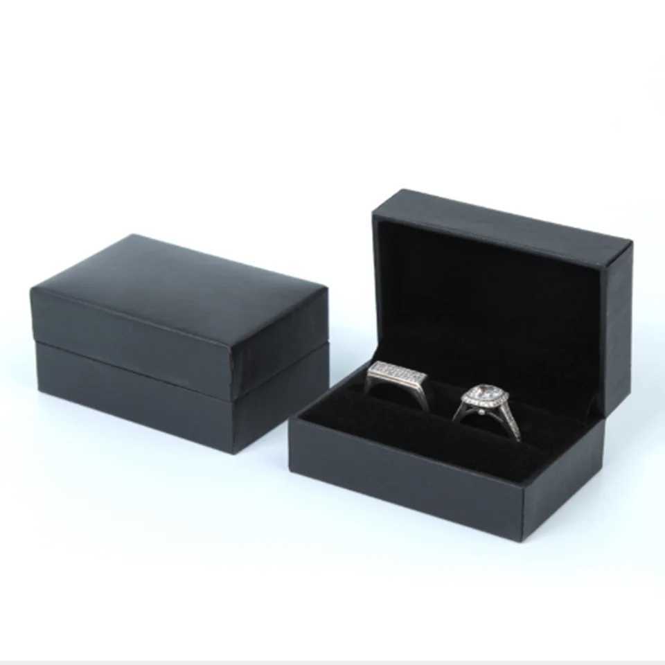 High end leather paper black right angle filling paper single/double ring box jewelry earrings necklace bracelet packaging set W241019