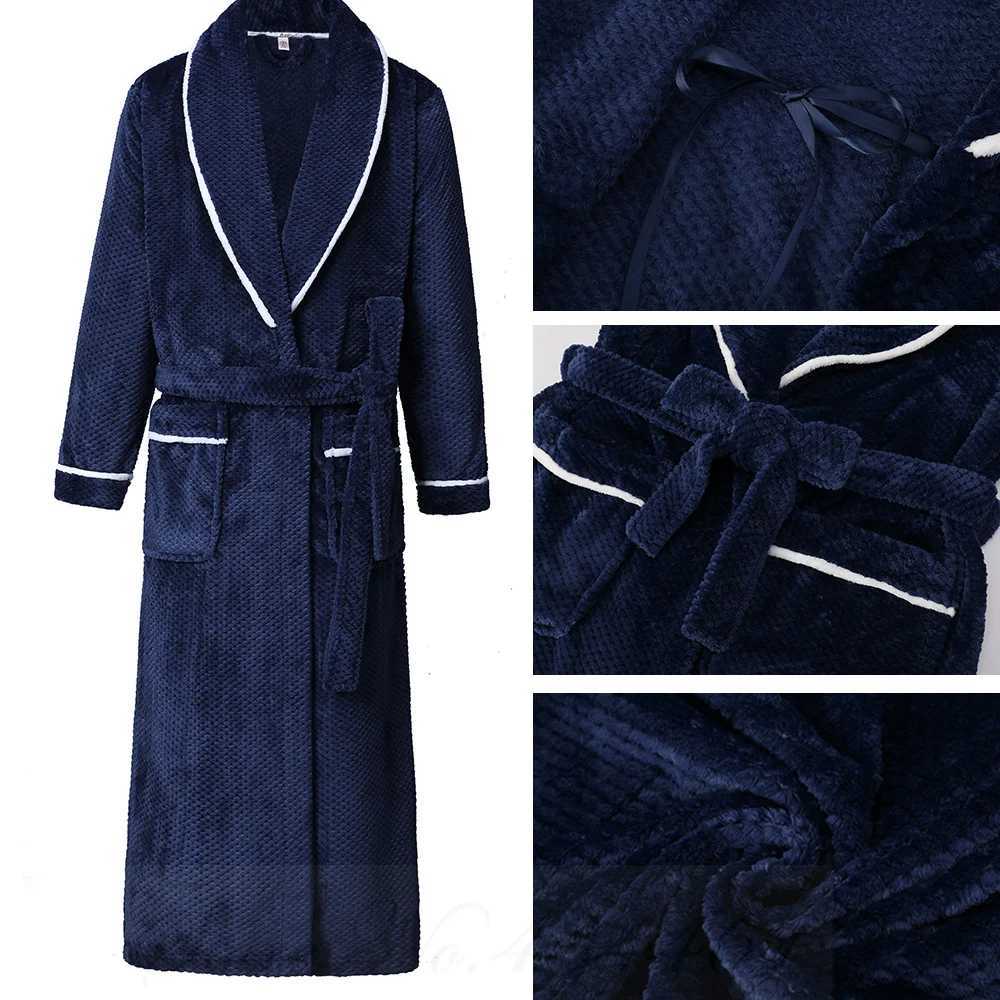 Large Size 4XL Couple Flannel Long Robe Sleepwear Winter Thicken Warm Mens Nightwear Bathrobe Gown Loose Coral Fleece HomewearXJ241018