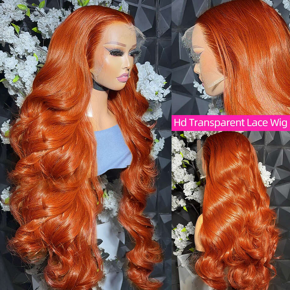 Melodie 220% 30 32 Inches Body Wave Ginger Orange 13x6 Transparent Front Human Wigs 13x4 Lace Frontal Remy Hair Wig