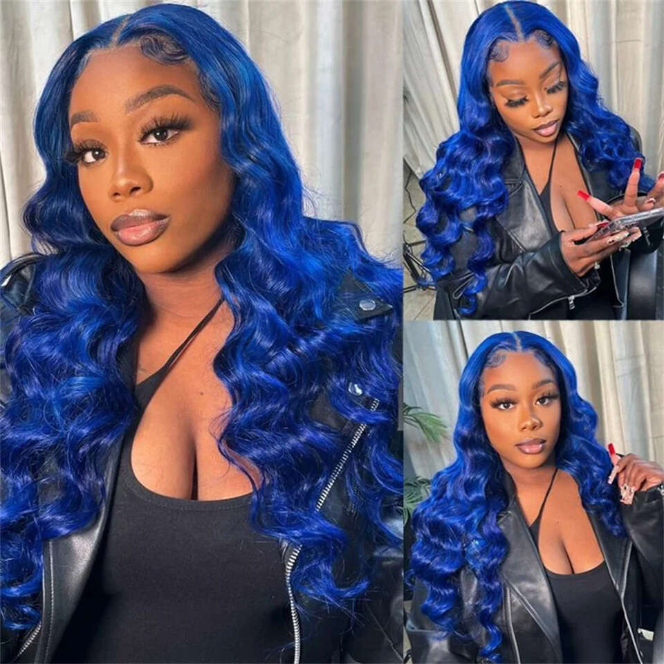 Transparent Blue Colored Body Wave 13x4 Lace Front Wig Brazilian 100% Human Hair Wigs For Women