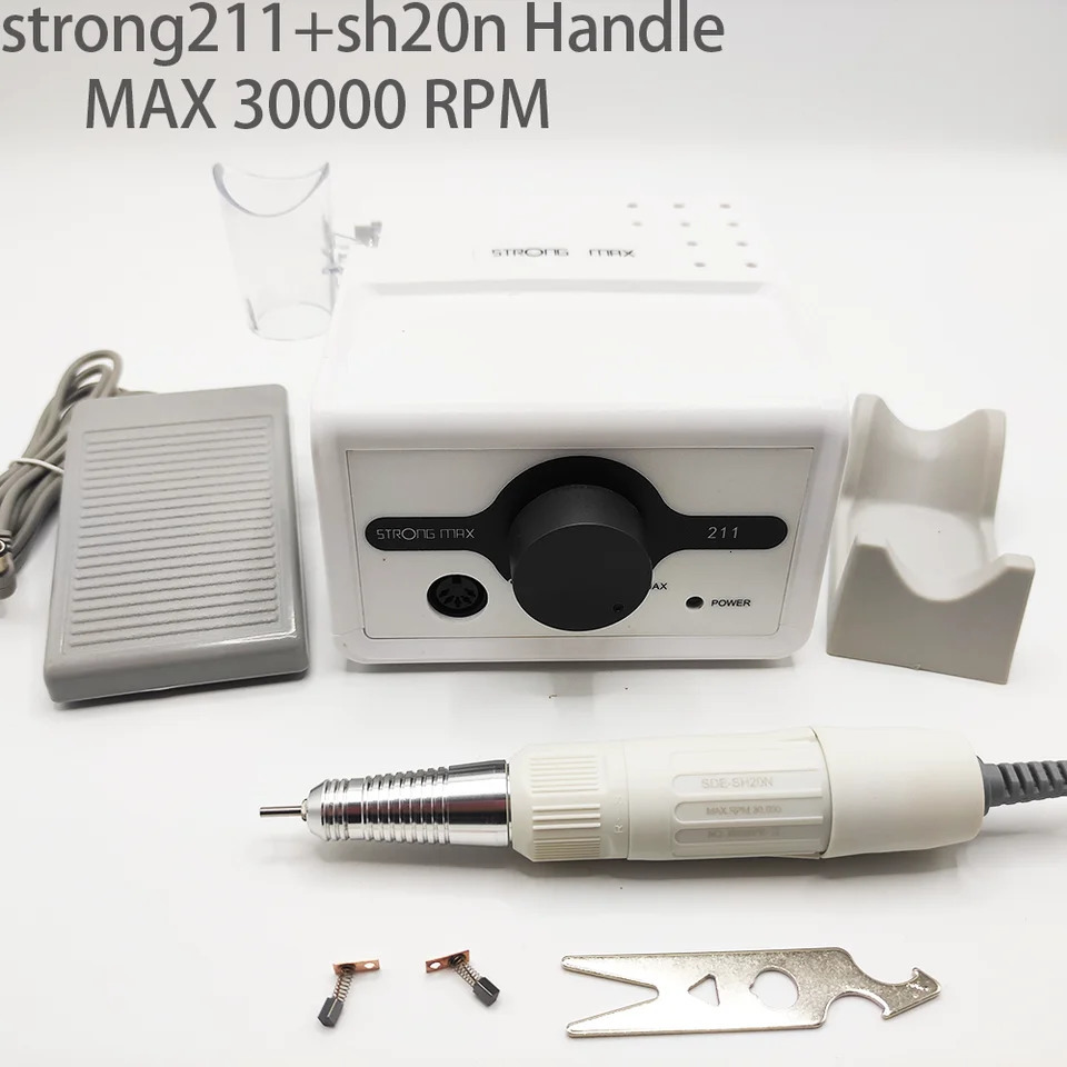 65W Strong Max 211 electric nail drill 45K Strong 102LN marathon handle professional nail polish sander equipment set 241007