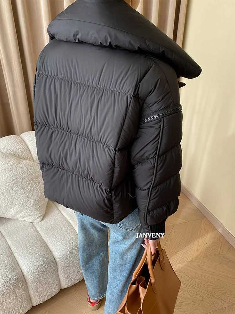 Women's Down Parkas Janveny 2024 New Winter Knitted Splicing Big Collar Magnetic Puff Bread Jacket Womens Detachable Slves Duck Short Coat Y24101