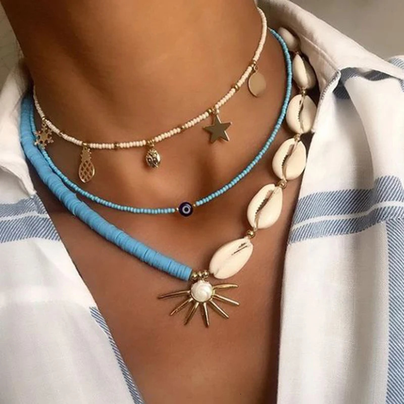 Bohemian polymer clay necklace womens necklace chain irregular necklace jewelry personality women pendant charm shell 241018