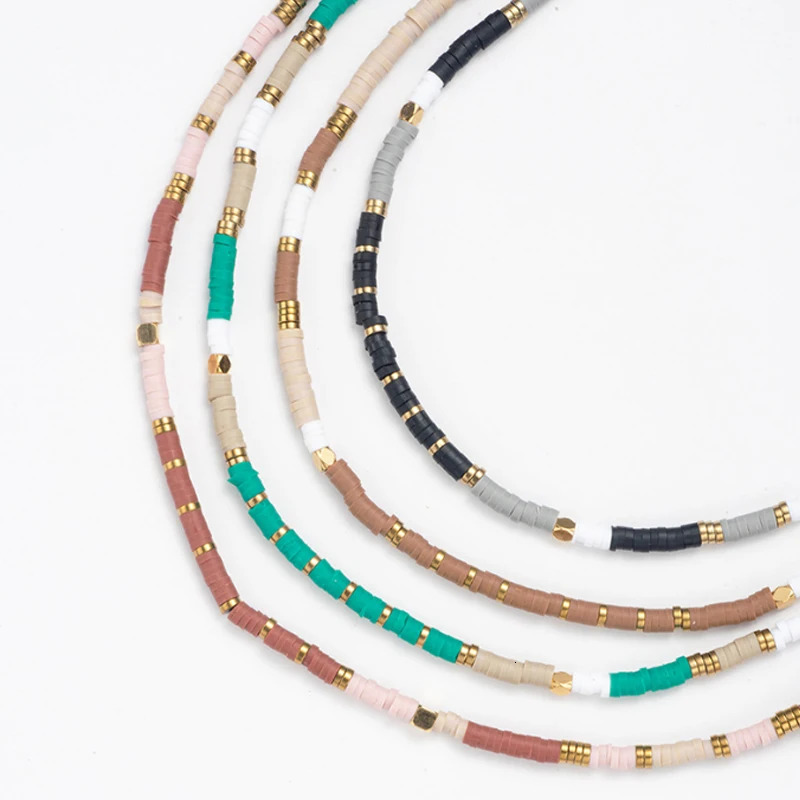 Handmade colored polymer clay bead necklace suitable for womens bohemian stainless steel necklace party gift 241018