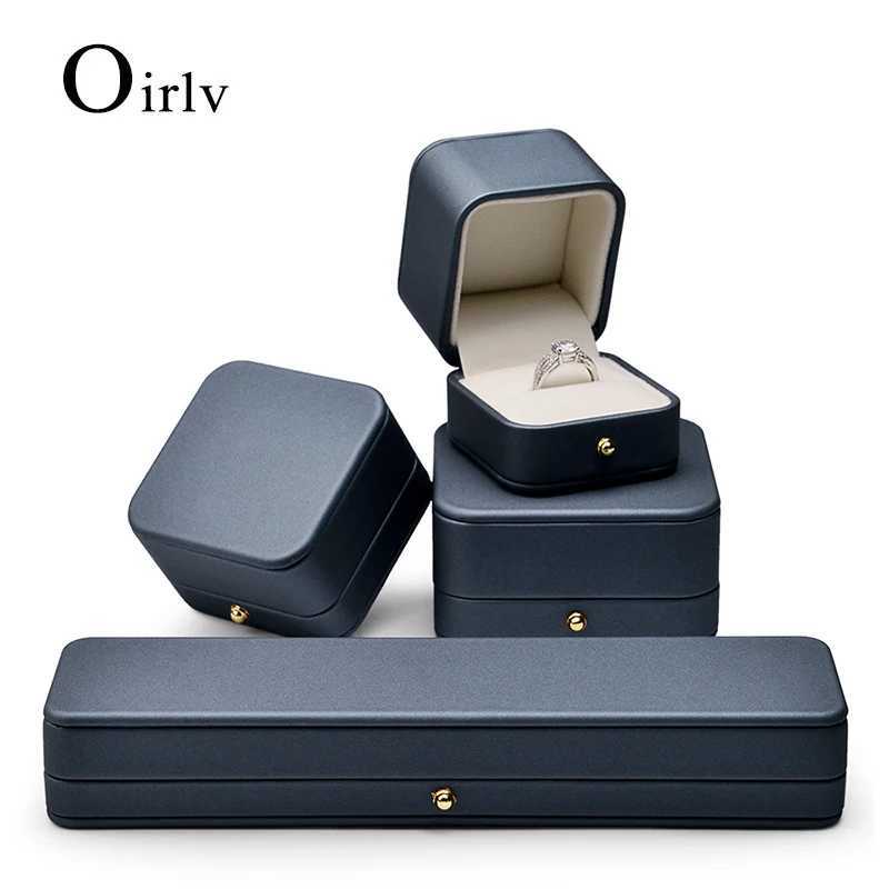 Oirlv Gorgeous Steel Blue Ring Box Premium Leather Ring Gift Box for Wedding Suggestions Jewelry Storage Box Bracelet Necklace W241019