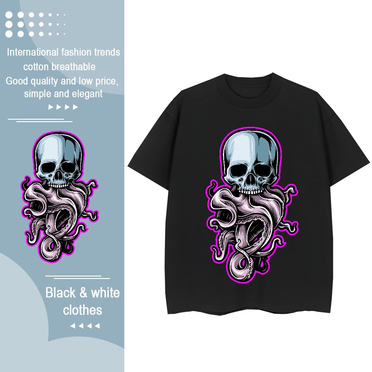2024 Woman T Shirts 230g Pure Cotton Short Sleeve O-Neck Home Outdoor skull Women Tshirts Comfortable Customized Print Wear
