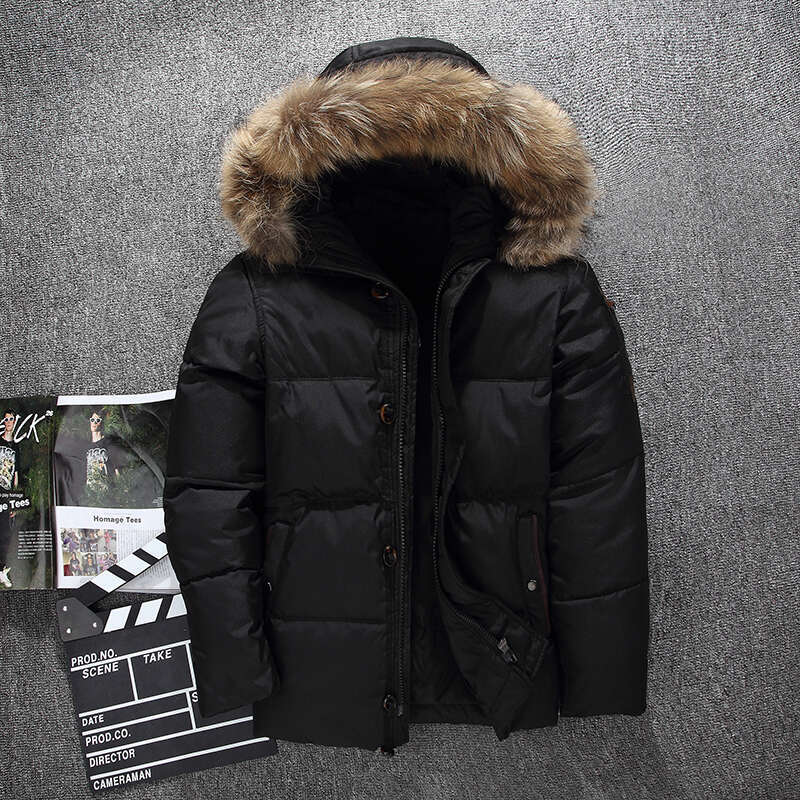 Down Jacket Men Faux Fur Coat Casual Fur Hood Jacket Windproof Thick Winter Brand-Clothing Outerwear Men Parkas