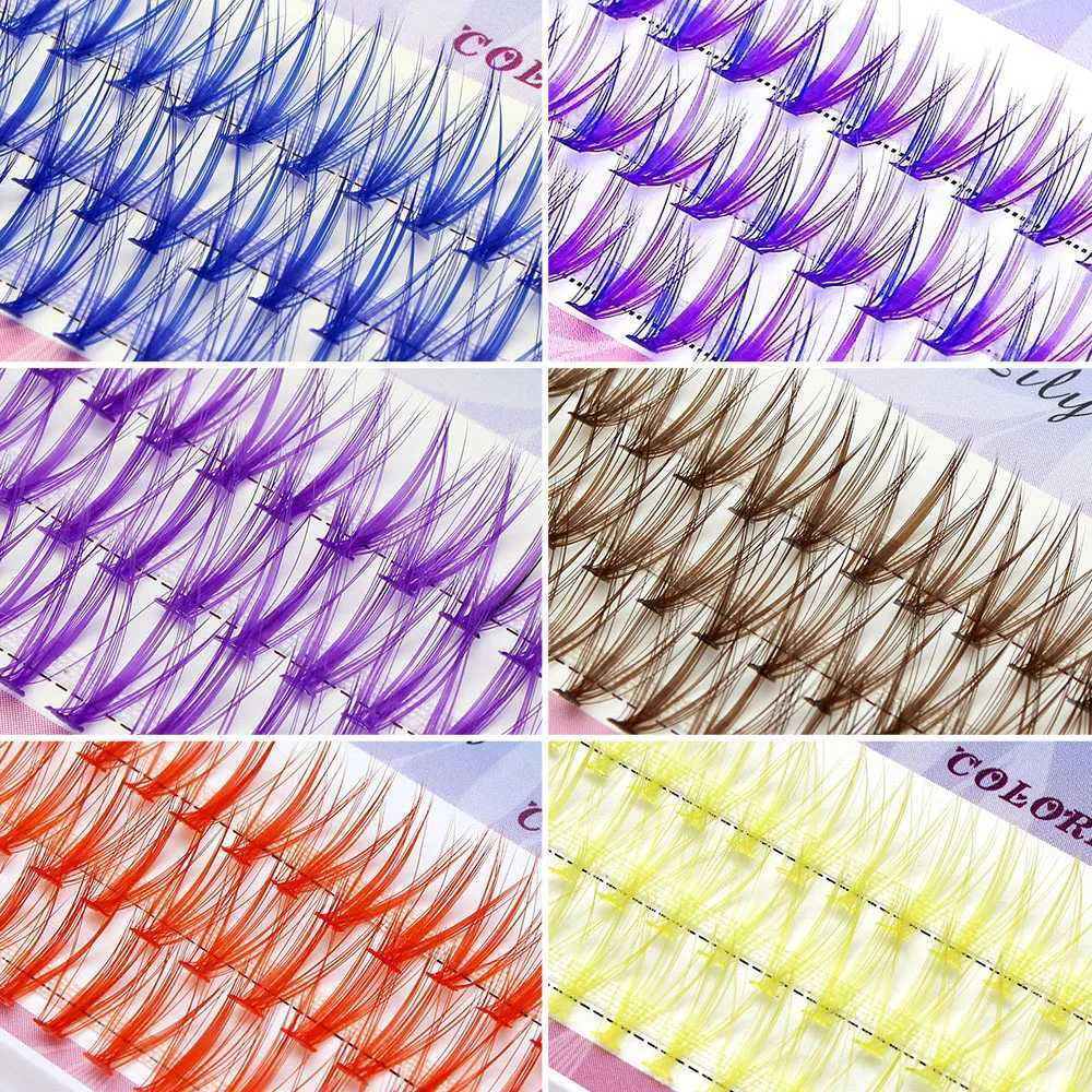 Natural Blue Colored Purple Mix Long 20D Volume Effect Lashes Cluster Eyelash Extension Faux Bunche Individual Makeup CiliasXJ2410
