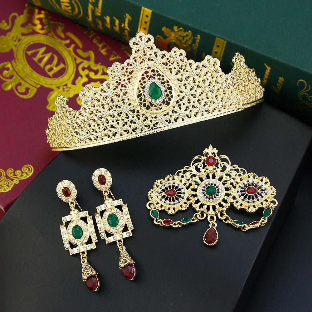 Sunspice Traditional Moroccan Tiaras Crown Gold Algerian Womens Hair Chain Crystal Hair Accessories Bridal Wedding Jewelry 241018