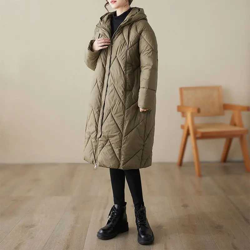Winter New Womens Oversized Down Cotton Jacket Loose Commuting Leisure Warm Hooded ParkasX241019