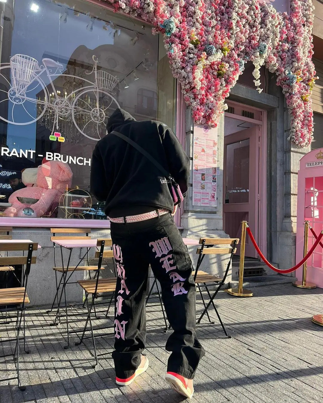 Harajuku Hip hop Street Print Jeans Y2k Trend Letter Black Pants Mens Fashion Baggy Straight Wide Leg Trouser Streetwear 241019