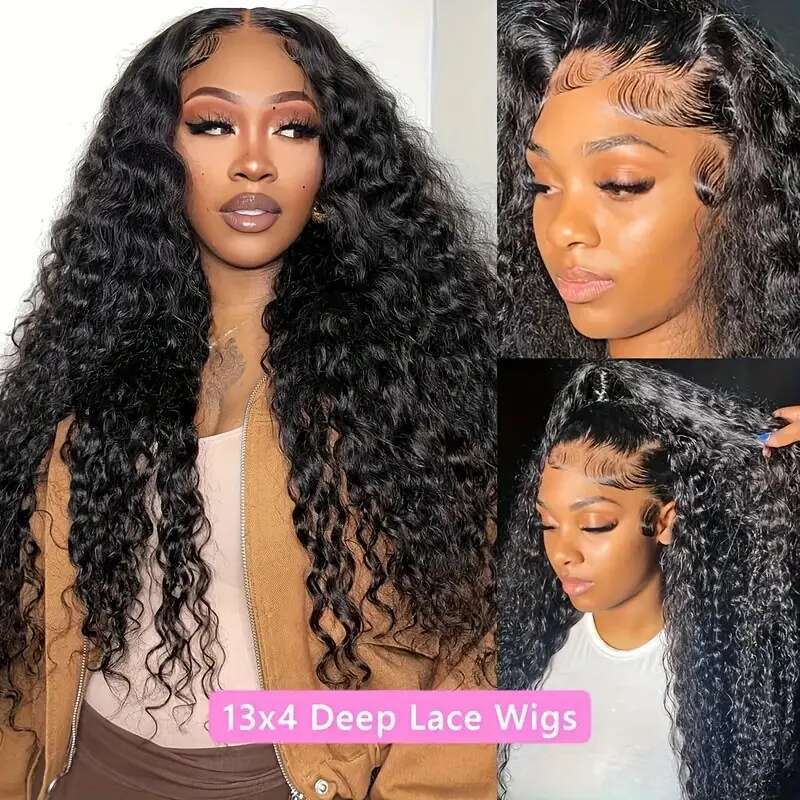 180% Density 13X6 Transparent Deep Wave Curly Human Hair Frontal Wig 30 34 Inch 4x4 Lace Closure Wigs For Women Pre Plucked