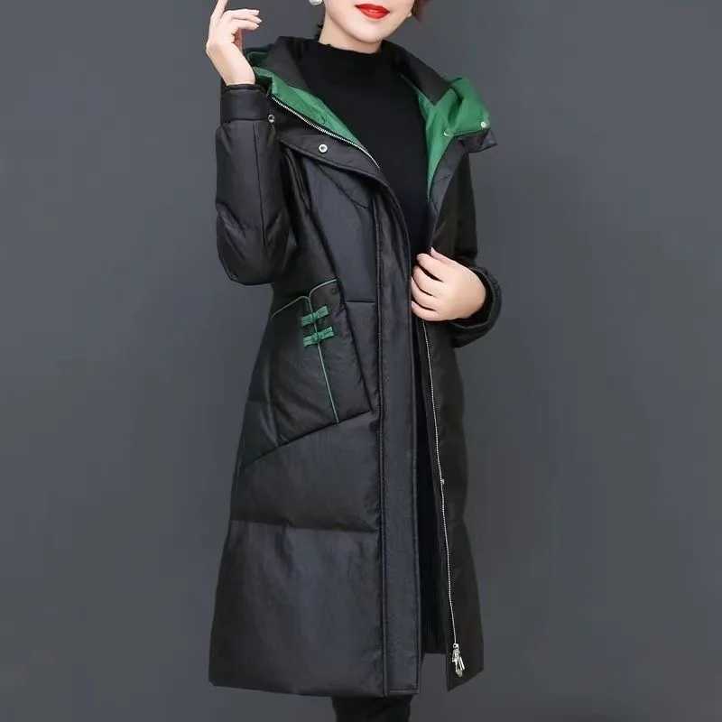 Womens Down Cotton-padded Coat 2025 Winter Thickening New Female Parkas Jacket Long Fashion Down Cotton Jacket Slim OvercoatX241019