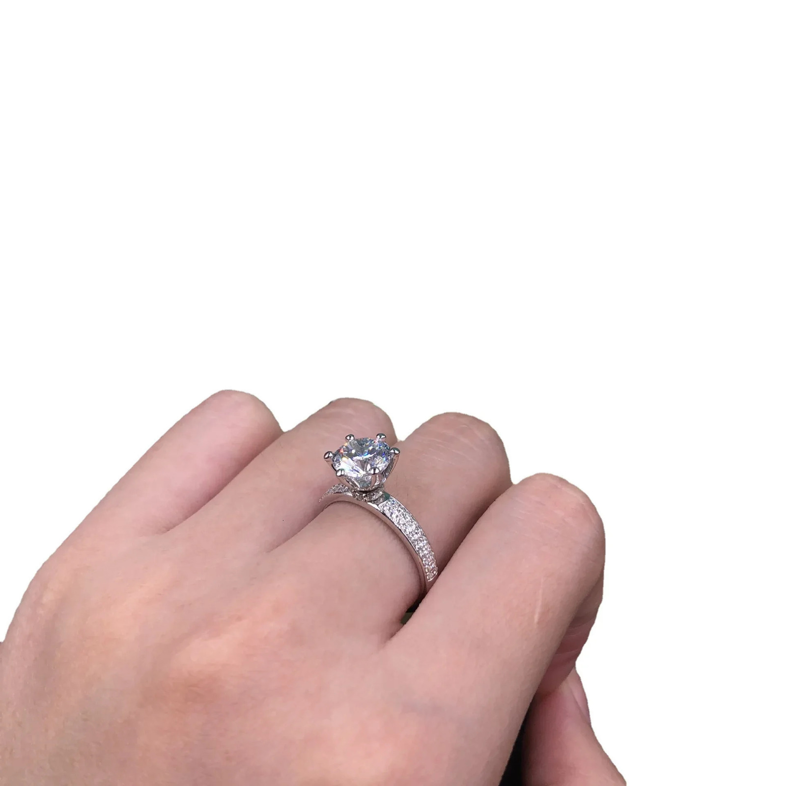 Solid 14K White Gold AU585 White Gold PT950 Six Claw Set Diamond Ring 14K Gold Recommended Card 2 Diamond Ring 241007