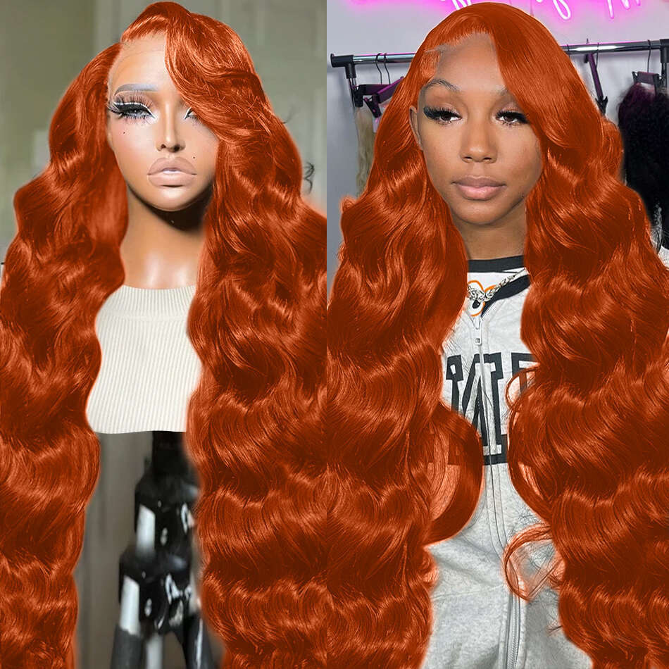Brazilian 30 38 Inch Orange Ginger Body 13x4 Front Wig Human Hair 200% Water Wave 13x6 HD Lace Frontal Wigs For Women