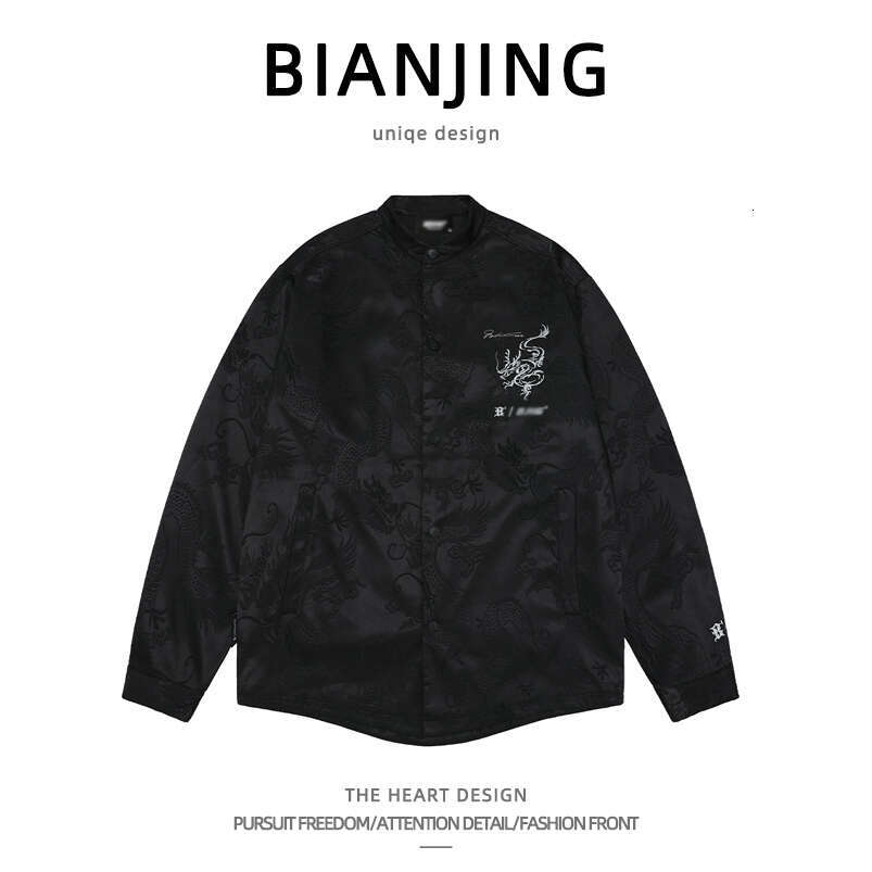 shanshi Men's shirts Year of the Loong printed jacket for men and women New men's clothing American casual handsome Chinese style shirt