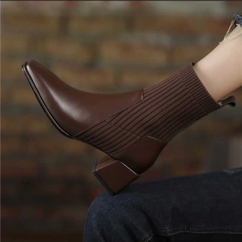 2023 Autumn/Winter New Ankle Socks Shoes Womens Fashion Large 43 Knitted Short Boots Womens High Heels Botas De Mujer Y241019