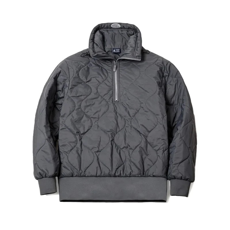 Maden Quilting Half Zip Coat for Men Thinsulate Filling Winter Thickened Warm Parkas Gray Standup Collar Pullover Mens 241018