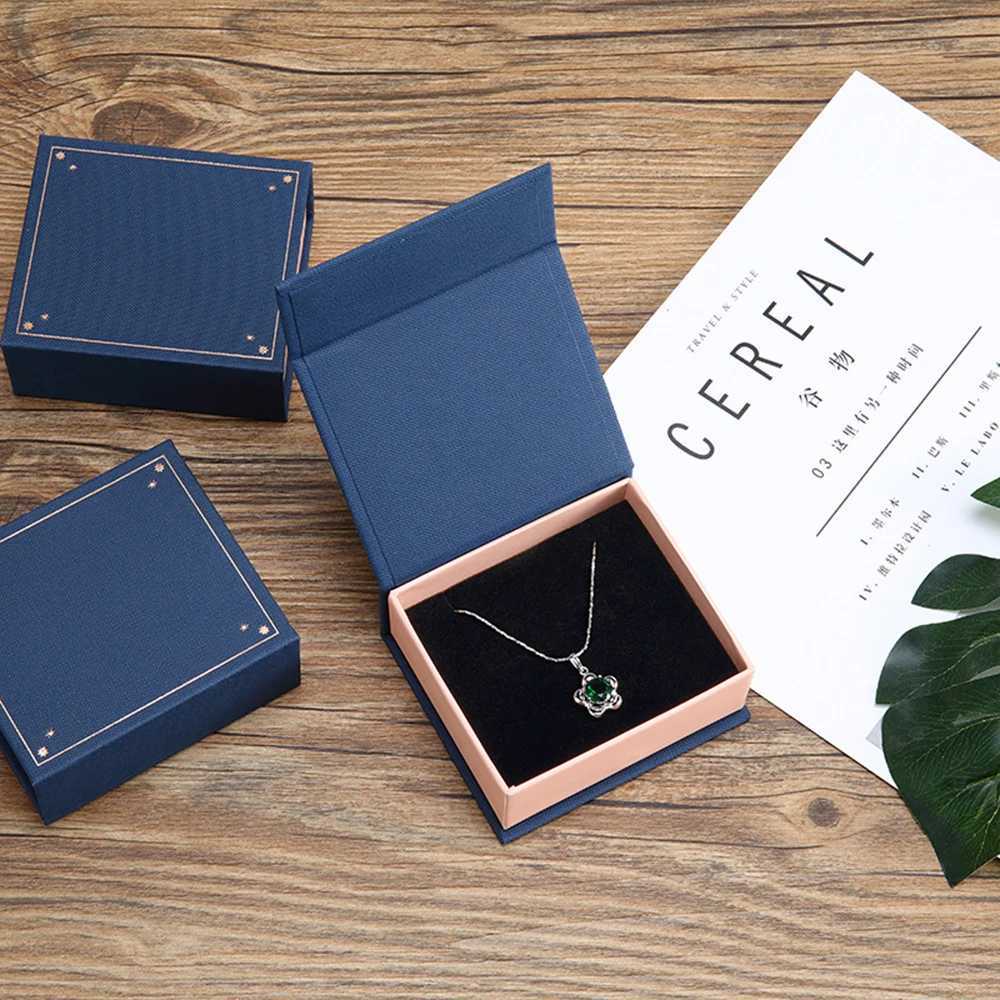 Mini magnetic suction cup flip jewelry box square earrings necklace storage box deep blue luxury wedding ring gift box W241019