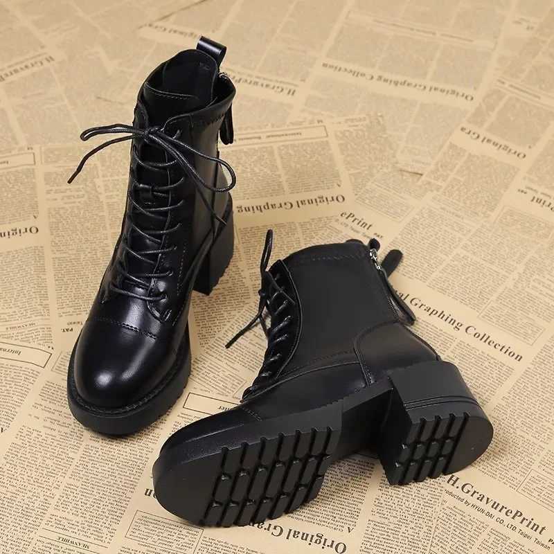 2024 Hot selling Womens Shoes with Zipper Rear and Fashionable Front Lace Modern Boots for Womens New Round Toe Mid calf Boots Zapatos Y241019