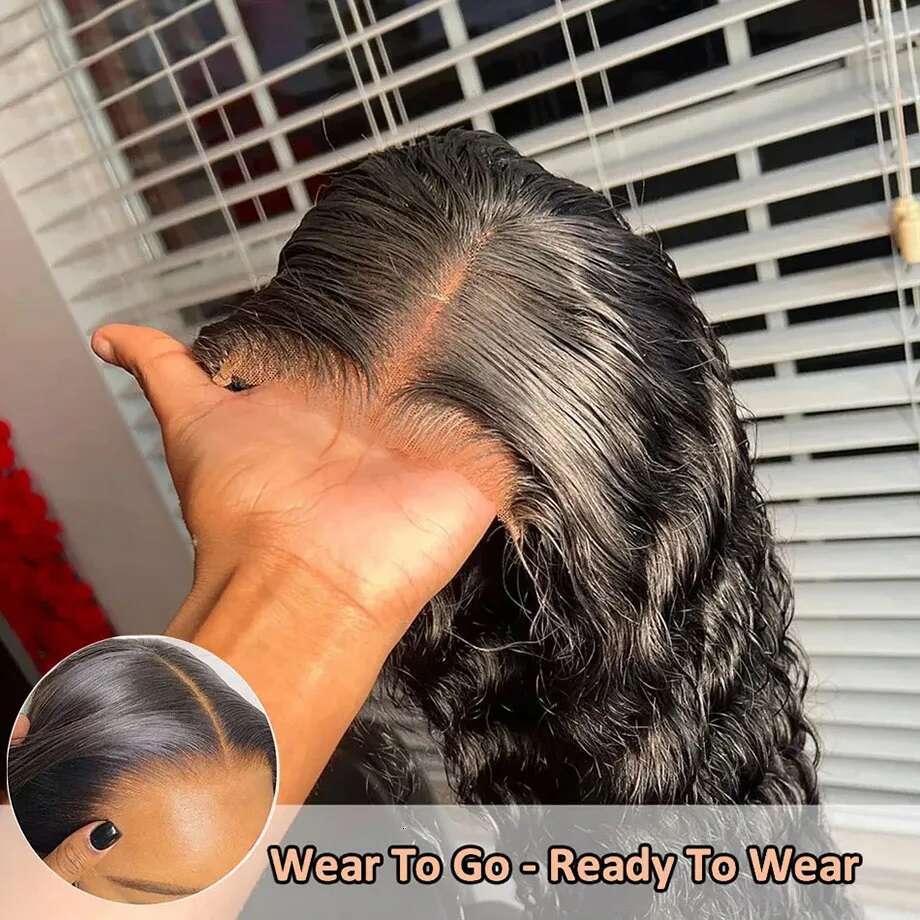 Deep Wave x Brazilian Hair Glueless Wig Ready To Wear And Go Precut HD Lace Water Curly Human Frontal Wigs For Women s