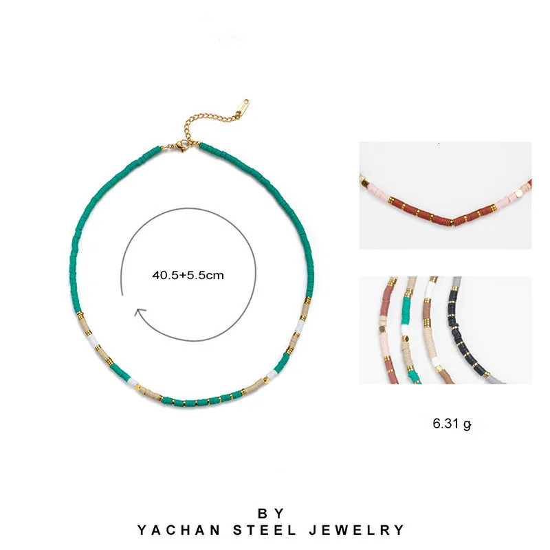 plated 14K gold small fresh elastic soft clay woven pendant necklace suitable for womens beach travel jewelry 241018