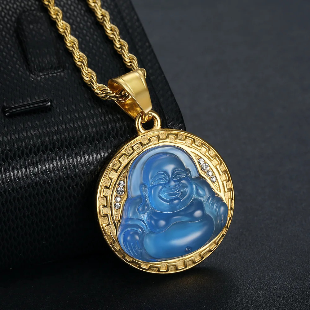 Buddha pendant necklace womens gold colored gemstone necklace fashionable jewelry style direct 241018