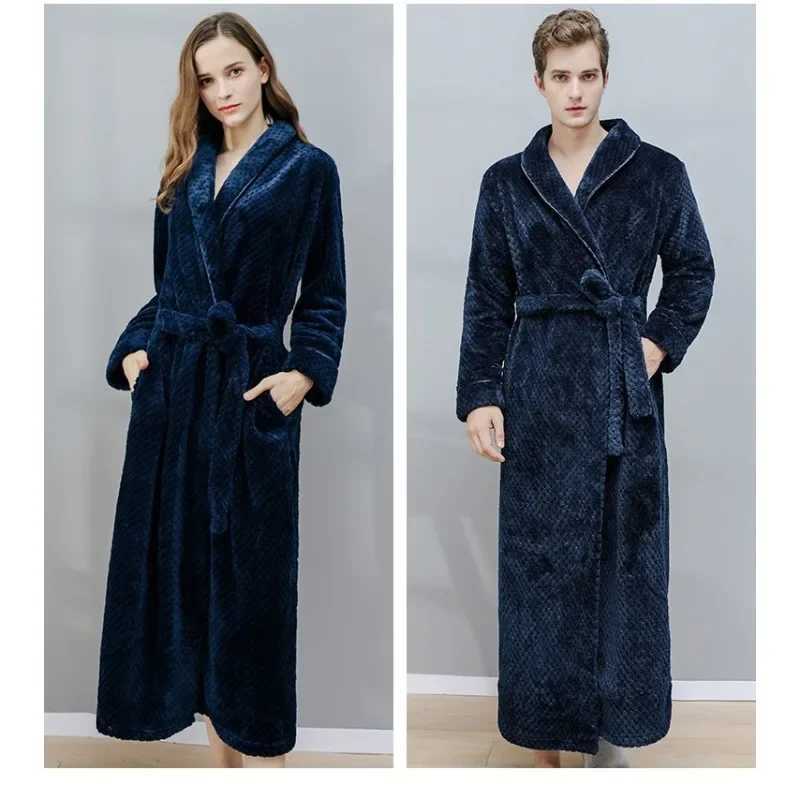 Autumn Winter Thick Flannel Couple Pajamas Nightgown Bath Robe Kimono Bathrobe Fleece Loungewear Sleepwear Warm Robes BeltsXJ241018