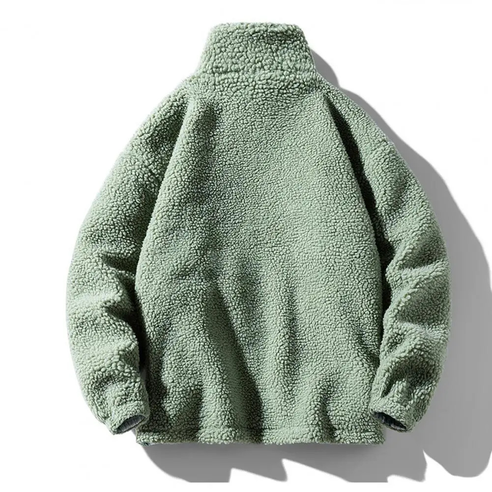 Mens thick jacket thick and warm mens artificial Sherpa jacket rack collar zipper pocket casual and loose suitable for keeping warm in autumn and wint