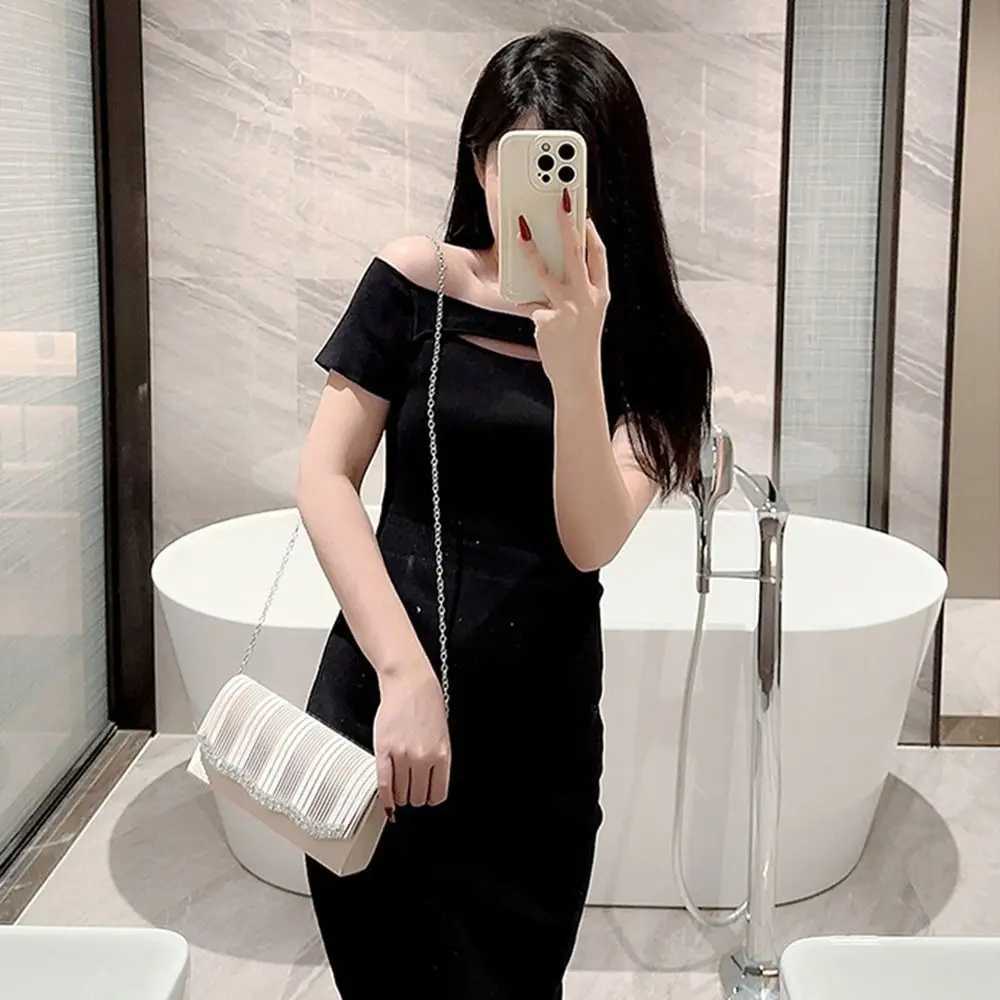 Fashionable womens luxury sequin clutch womens evening bag flash banquet handbag girls chain shoulder bag wedding party wallet Y241019
