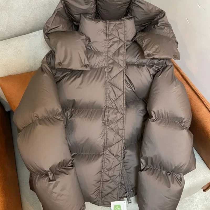 European style down jacket womens small hoodie inflatable jacket warm coffee cut hooded jacket winter new item