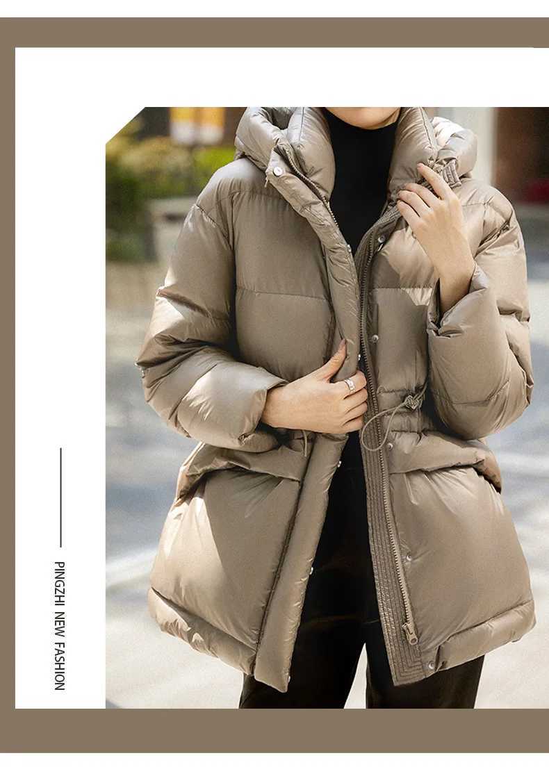 Premium Goose Down Jacket Hooded Down Jacket Womens High-end Womens Clothing Winter Clothing Medium and Long Coat Waist WhiteX241019