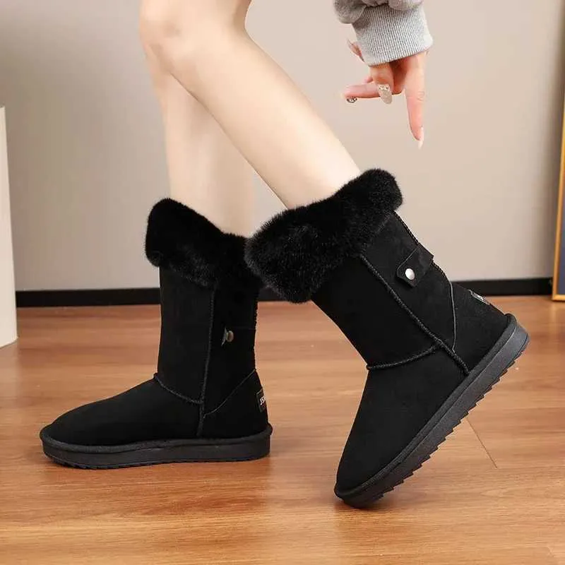 Female 2024 Winter New Fashion Platform Snow Boots Women Designer Boot Solid Round Toed Warm Plush Cotten Shoes Size 42 H240709