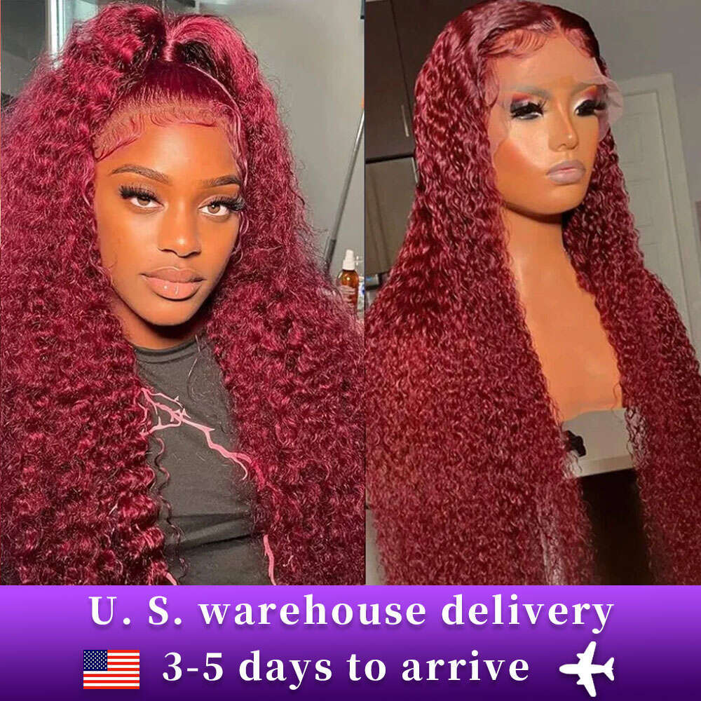 HD Deep x Wave Lace Frontal Wig Colored Burgundy Front Brazilian Red J Curly Human Hair Wigs s