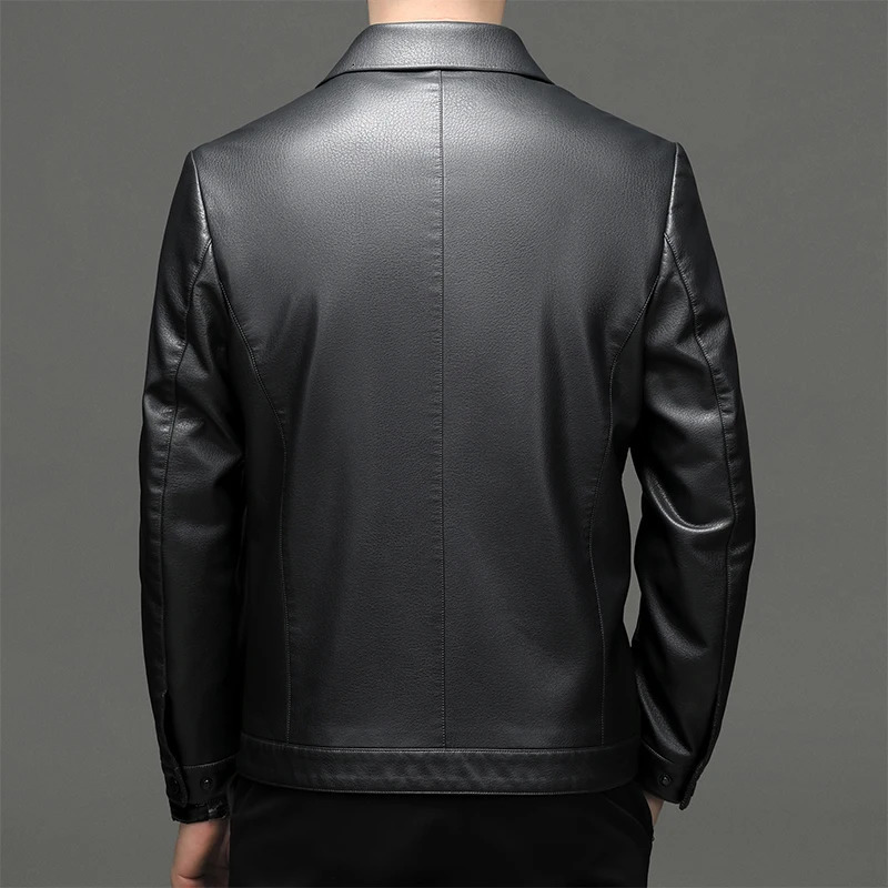 YN-2335 Spring/Summer Mens Genuine Leather Polo Plain Neck Jacket Fashion Ultra Thin Sheepskin Coat Black Grey Husband Gift Youth 241019