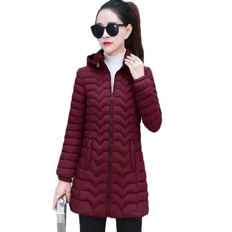 2023 Women Parka Winter Jacket Middle Old Hooded Mid Long Coat Warm Ladies Outwear High Quality Cotton Padded Casual Female TopsX241019
