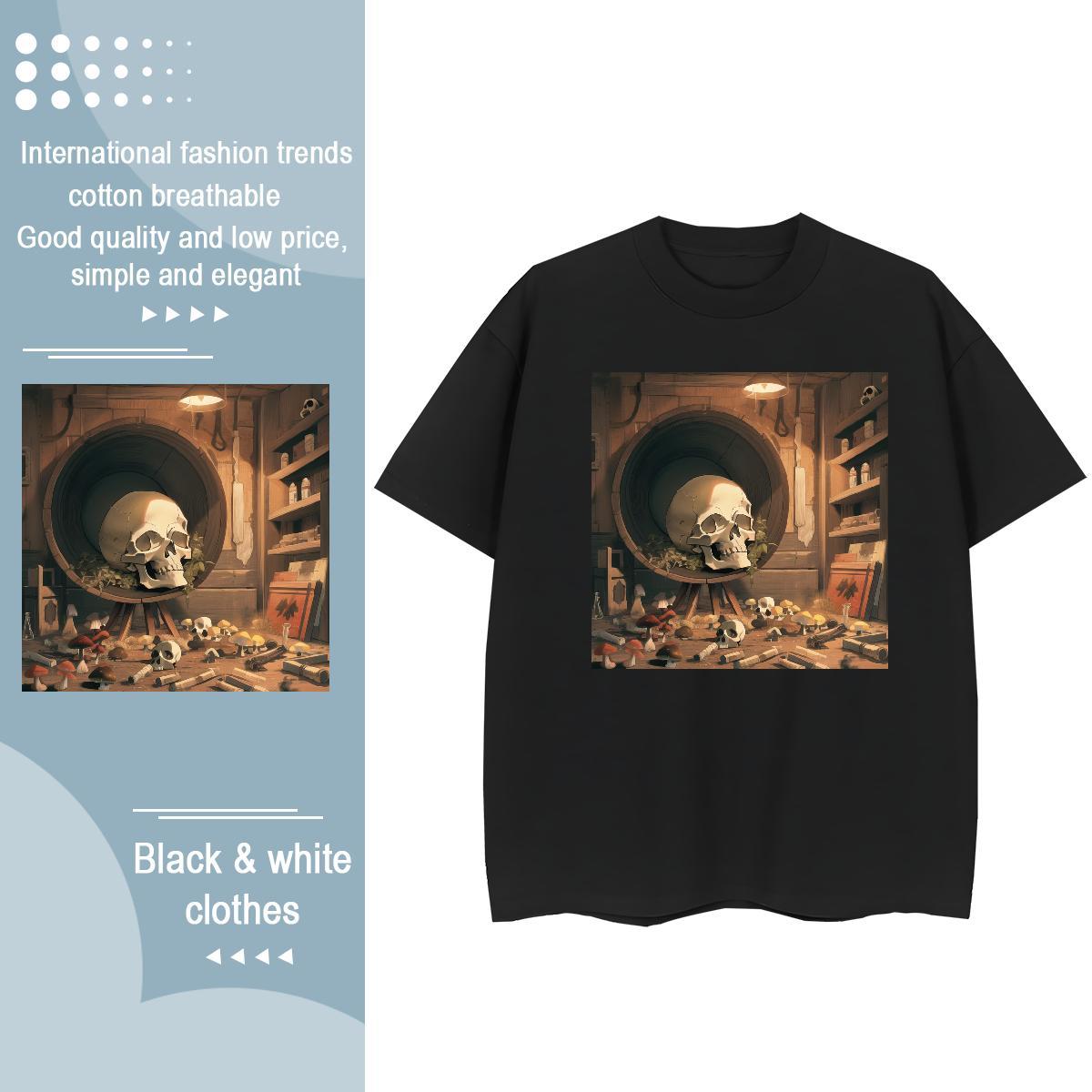 Stylist T-Shirts 100% Cotton 230g Crew Neck Street skull Couples T Shirts 5A Anime Oversized Polos
