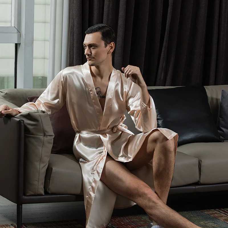 Casual Long Sleeve Homewear Intimate Lingerie Satin Men Groom Groomsman Wedding Robe 2022 Summer New Sleepwear Bathrobe GownXJ241018