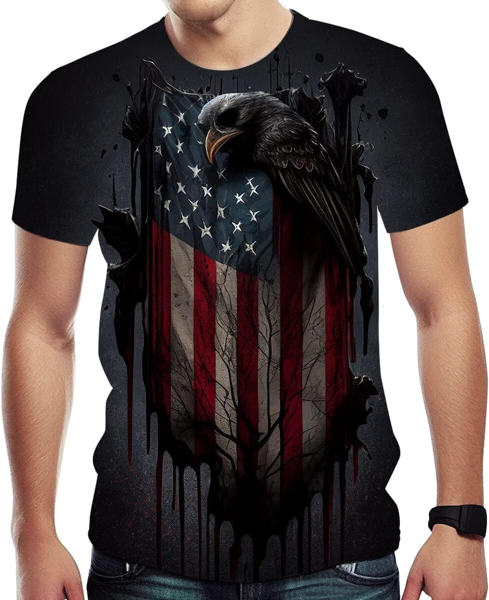 Mens T shirt American Skull Flag Shirt Men's American Patriotic Flag Cool Tee Top tee Casual tops summer clothes Fashionable and breathable