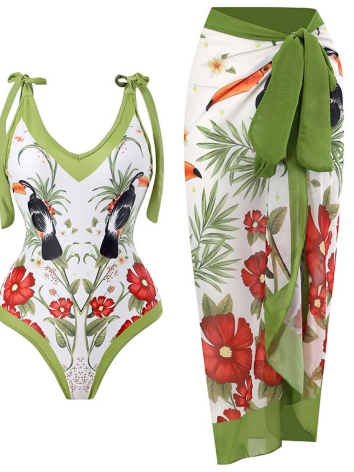 Chinese style one-piece bathing suit for women Hot Spring Beach Dress Sexy slimming belly cover Hot girl holiday high-waisted set