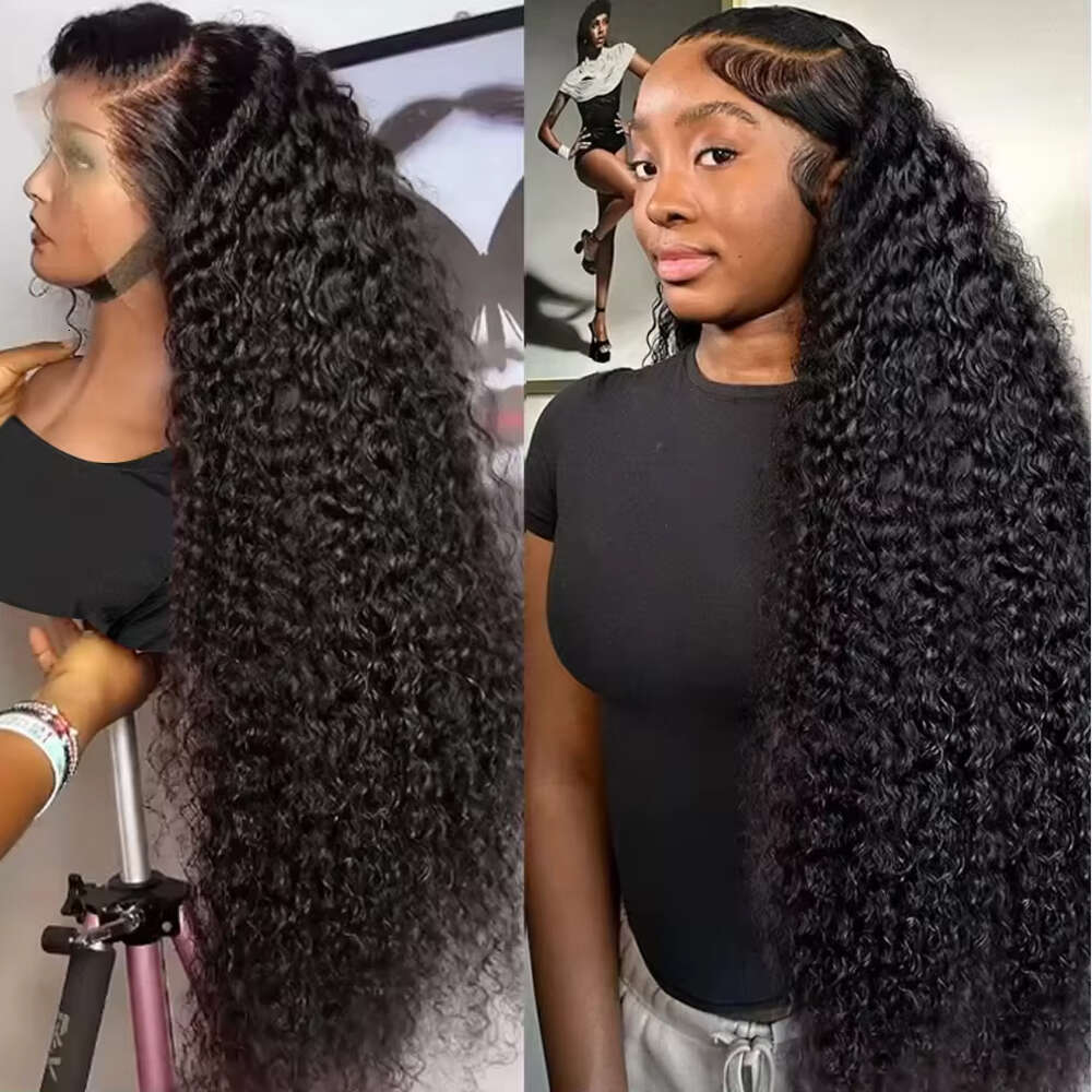 Deep Wave Inch Frontal Wig Transparent x HD Lace Human Hair Wigs Curly For Women s