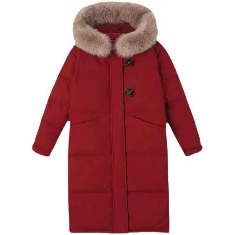 Womens Winter with fur collar Hooded Coat Down Cotton Jacket Warm Parkas Clothing Snow Outwear Winter Long Windproof OutercoatX241019