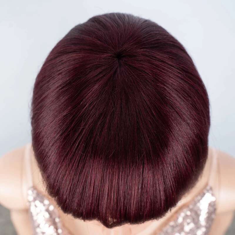 HD Transparent Burgundy Short Bob Human Hair Wigs Brazilian J Red Straight x Lace Front Wig For Women Pre Plucked