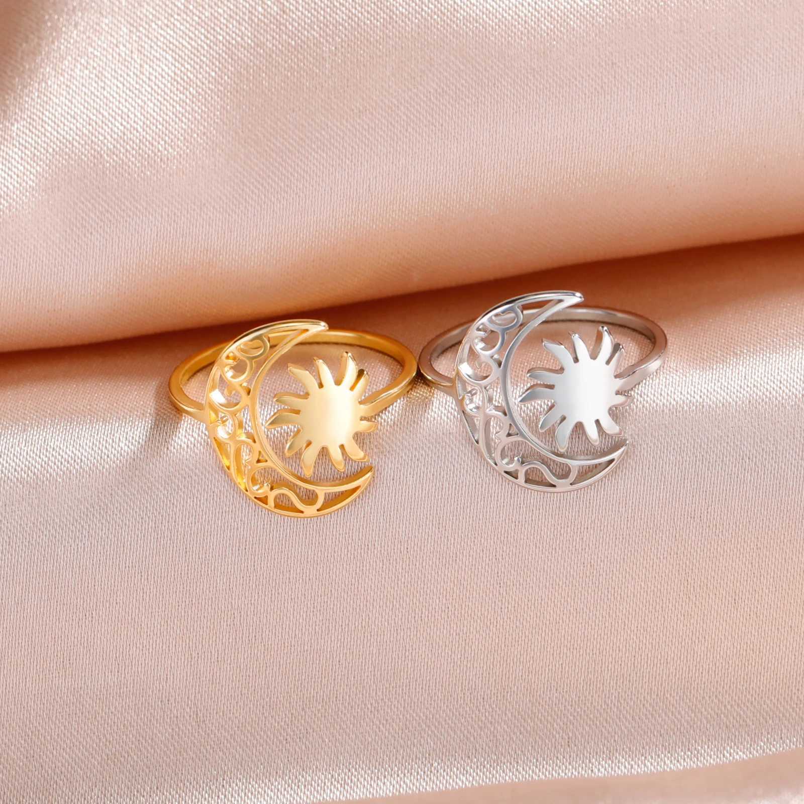 Skyrim Crescent Sun Ring Womens Stainless Steel Open Finger Ring Fashion Bohemian Jewelry Birthday Gift Wholesale Y241019
