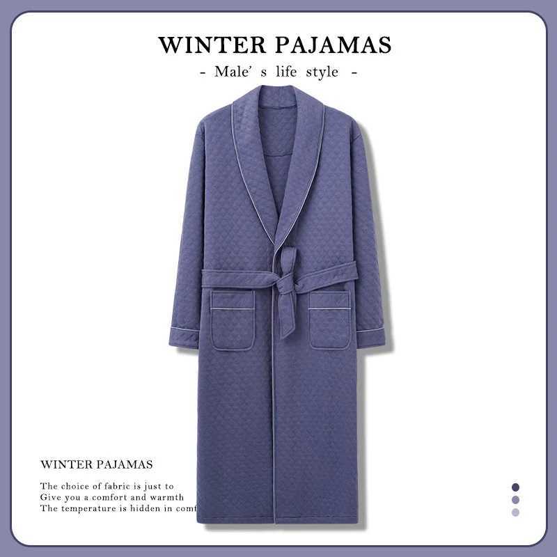 Winter Man Luxury Warm Bathrobe Quilted Cotton Plus Size Night Gown Robe for Gentlemen Kimono Men Robe Elegant Dressing Gown NewXJ241018