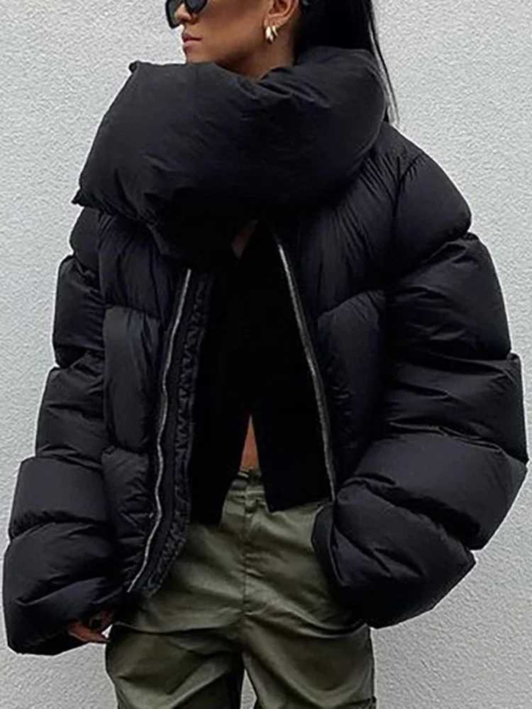 Women's Down Parkas 2024 New Winter Scarf Collar Cutting Inflatable Jacket Womens Long and Thick Warm Bedding Bubble Coat Womens Coat Park Y24101