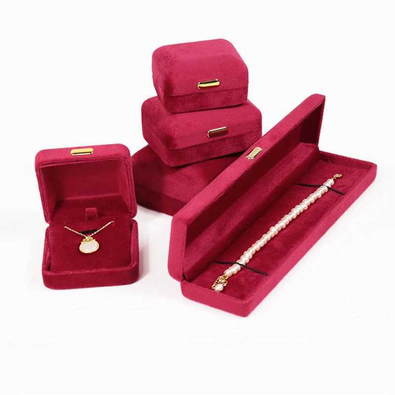 Round corner gold buckle bead treasure box exquisite velvet ring box necklace storage box high-end iron jewelry packaging box W241019