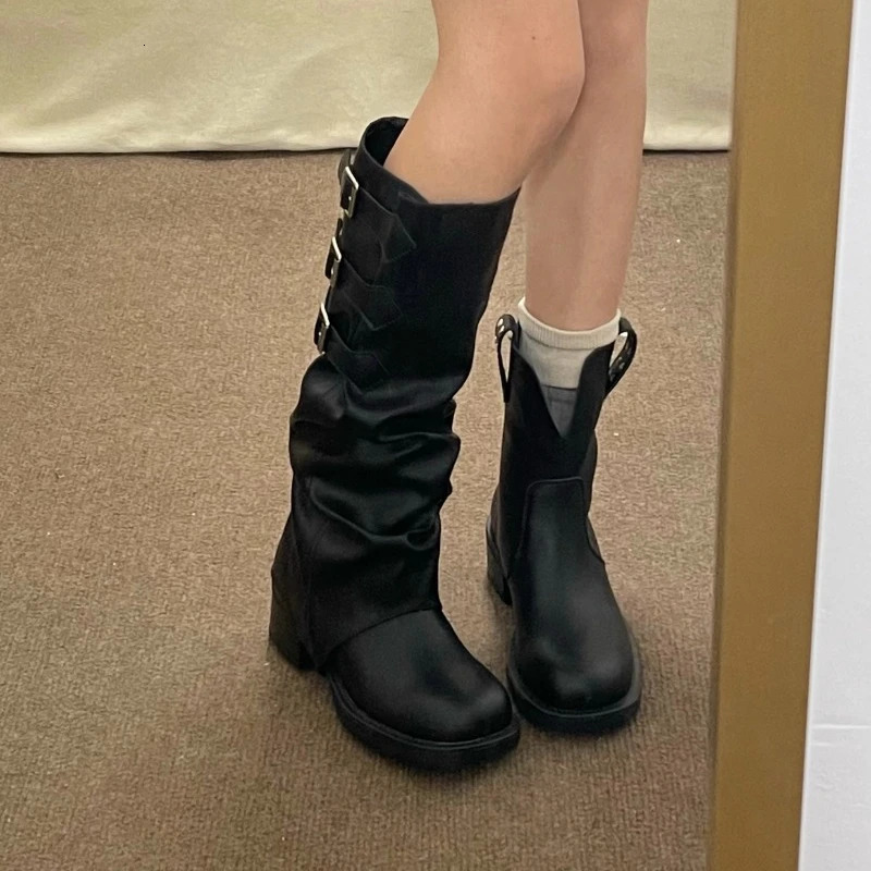 Womens Autumn Fashionable Round Toe er Anti slip Thick Bottom Mid calf Boots Outdoor Leisure Comfortable Dress Womens Party Boots 241018